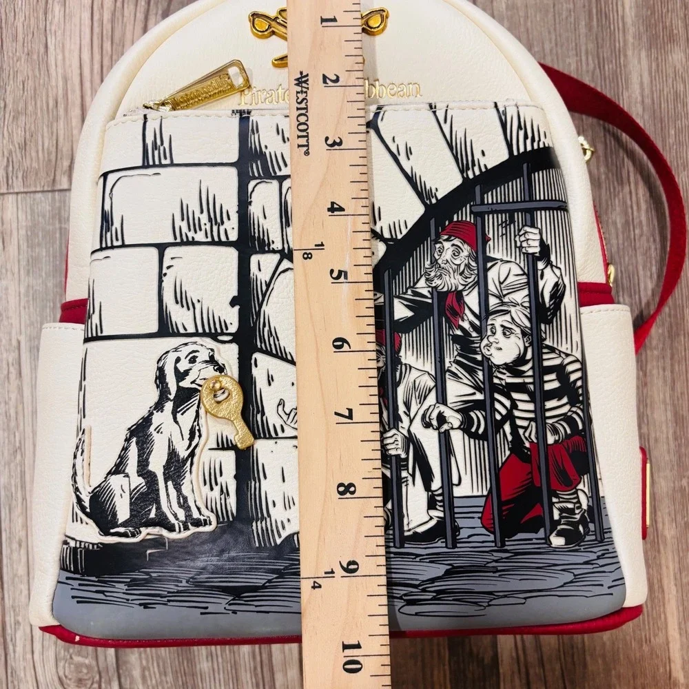 Disney Parks Loungefly Pirates of  Caribbean Jail Scene Mini Backpack Red White